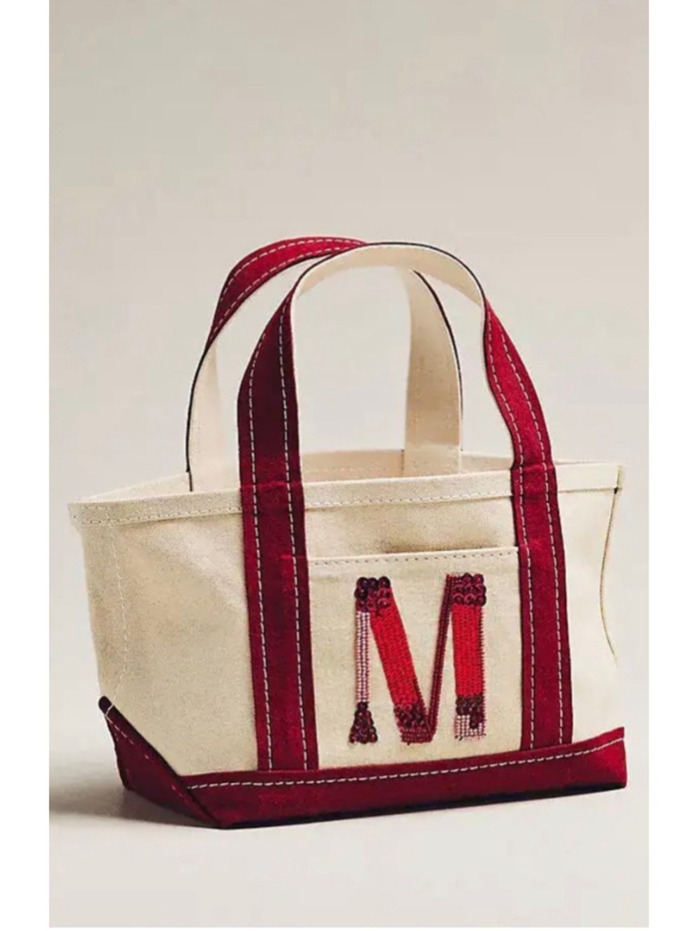 Maeve Anthropologie Beaded Monogram M Canvas Tote NWT